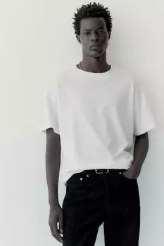 Футболка свободного кроя из хлопка H&M, белый