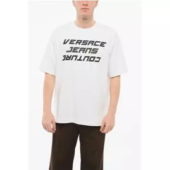 Футболка свободного кроя из хлопка JEANS COUTURE с напечатанным логотипом Versace, White