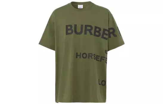 Футболка свободного кроя из хлопка с принтом Horseferry, цвет оливковый/черный Burberry, зеленый
