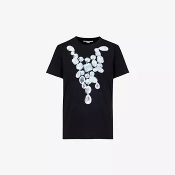 Футболка свободного кроя из хлопкового джерси с кристаллическим принтом Stella Mccartney, черный