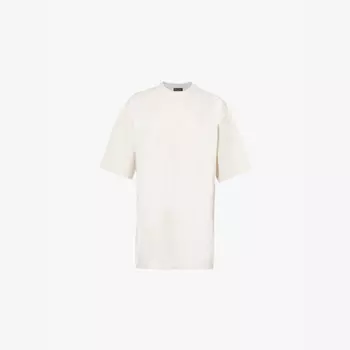 Футболка свободного кроя из хлопкового джерси с фирменной вышивкой Balenciaga, экрю