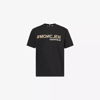 Футболка свободного кроя из хлопкового джерси с круглым вырезом и тисненым логотипом Moncler Grenoble, черный