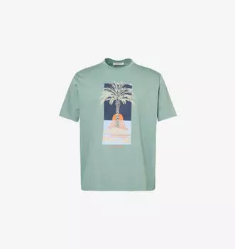 Футболка свободного кроя из хлопкового джерси с графическим принтом и круглым вырезом Lanvin, зеленый