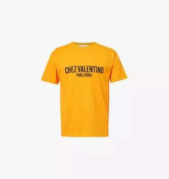 Футболка свободного кроя из хлопкового джерси с фирменным принтом и круглым вырезом Valentino Garavani, цвет arancio