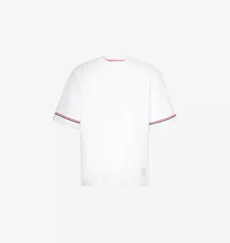 Футболка свободного кроя из хлопкового джерси в полоску в стиле регби Thom Browne, белый