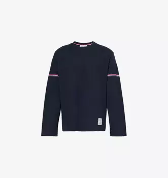 Футболка свободного кроя из хлопкового джерси в полоску в стиле регби Thom Browne, синий