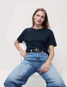 Футболка свободного кроя из хлопкового модала Marks & Spencer, темно-синий