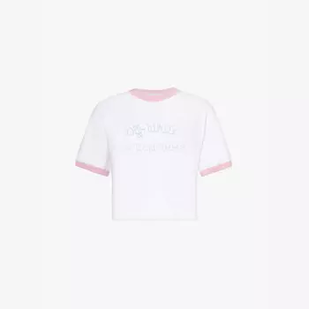 Футболка свободного кроя из хлопкового трикотажа с фирменной вышивкой Off-White C/O Virgil Abloh, белый