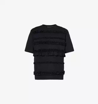 Футболка свободного кроя из хлопкового трикотажа с оборками Simone Rocha, черный