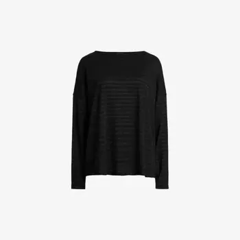 Футболка свободного кроя из хлопковой смеси в полоску Rita Allsaints, черный