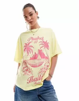Футболка свободного кроя из льна ASOS DESIGN с принтом Таиланда
