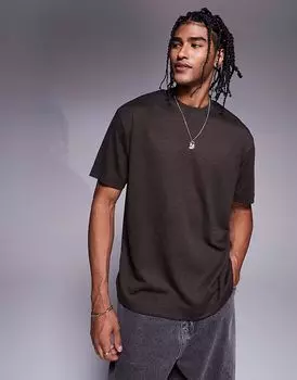 Футболка свободного кроя из льна ASOS DESIGN коричневого цвета