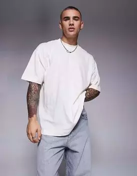 Футболка свободного кроя из льняной смеси ASOS DESIGN кремового цвета