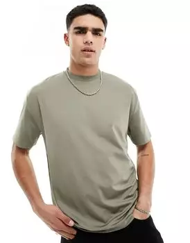 Футболка свободного кроя из неопрена цвета хаки ASOS