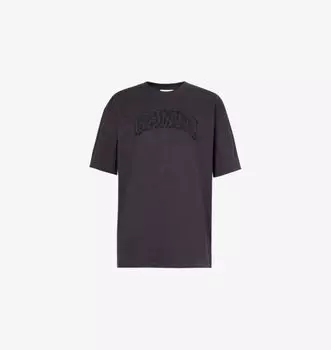 Футболка свободного кроя из органического хлопка с вышитым логотипом Ganni, цвет phantom