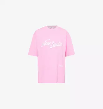 Футболка свободного кроя из пике-хлопка с вышитым логотипом Acne Studios, розовый