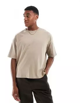 Футболка свободного кроя из плотной ткани Essential Heavyweight 240 г/м в каменном цвете ASOS DESIGN