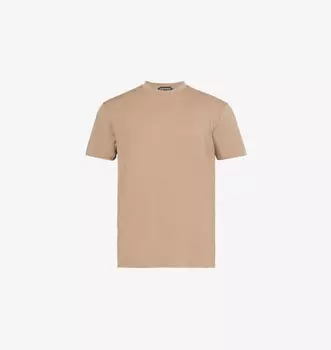 Футболка свободного кроя из тканого материала с фирменной вышивкой и короткими рукавами Tom Ford, цвет praline