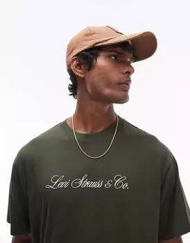 Футболка свободного кроя Levi's Vintage с вышитым логотипом темно-зеленого цвета