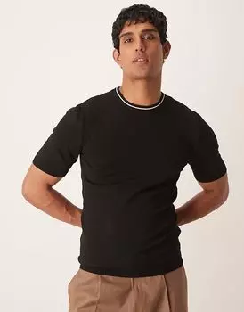 Футболка свободного кроя премиум-класса ASOS DESIGN muscle fit с отделкой черного цвета