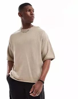 Футболка свободного кроя Pull&Bear песочного цвета