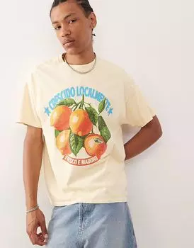 Футболка свободного кроя Reclaimed Vintage с принтом лимона в молочно-желтом цвете