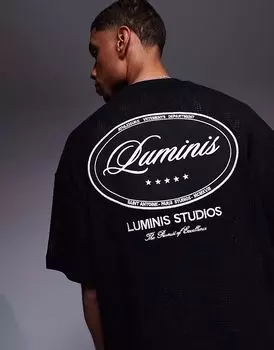 Футболка свободного кроя River Island Luminus, связанная крючком, черного цвета