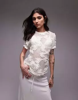 Футболка свободного кроя с цветочной аппликацией от Topshop цвета слоновой кости