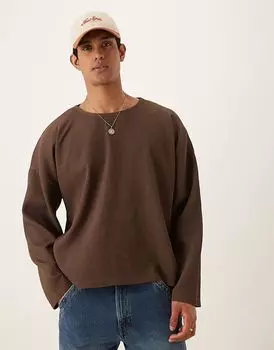 Футболка свободного кроя с длинными рукавами ASOS DESIGN коричневого цвета