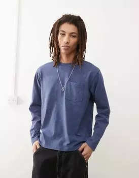 Футболка свободного кроя с длинными рукавами COLLUSION в выбеленном синем цвете