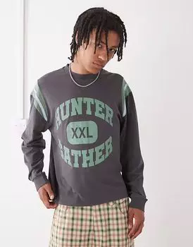 Футболка свободного кроя с длинными рукавами COLLUSION угольного цвета с принтом