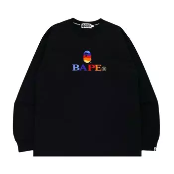 Футболка свободного кроя с длинными рукавами и вышивкой BAPE, черная