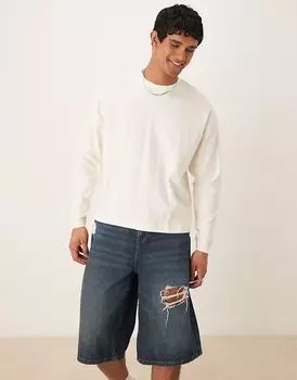 Футболка свободного кроя с длинными рукавами и фактурной отделкой ASOS DESIGN кремового цвета