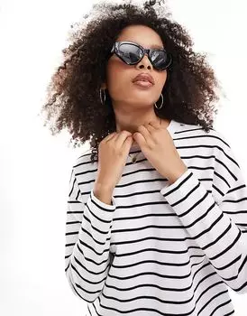 Футболка свободного кроя с длинными рукавами в черную полоску New Look