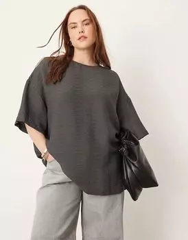 Футболка свободного кроя с фактурной фактурой Curve в угольно-сером цвете ASOS EDITION