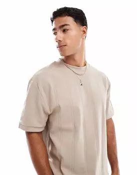 Футболка свободного кроя с фактурной отделкой в рубчик ASOS DESIGN цвета «камень»