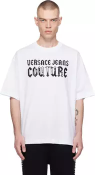 Футболка свободного кроя с готическим логотипом Versace Jeans Couture, белый