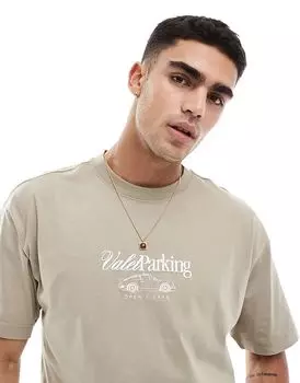 Футболка свободного кроя с графическим принтом серого цвета Cotton:On