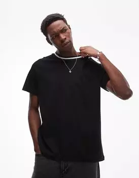 Футболка свободного кроя с кантом черного цвета Topman