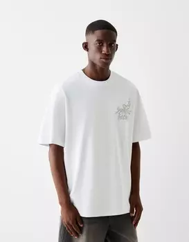 Футболка свободного кроя с коротким рукавом Bershka, белый