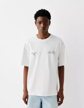 Футболка свободного кроя с коротким рукавом и принтом Bershka, белый