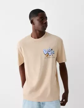 Футболка свободного кроя с коротким рукавом и принтом Bershka, коричневый