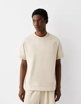 Футболка свободного кроя с коротким рукавом из ткани interlock Bershka, бежевый