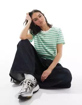 Футболка свободного кроя с коротким рукавом в зеленую и белую полоску Pieces