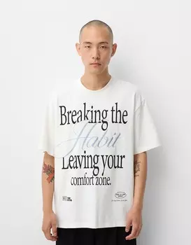 Футболка свободного кроя с короткими рукавами и принтом Bershka, белый