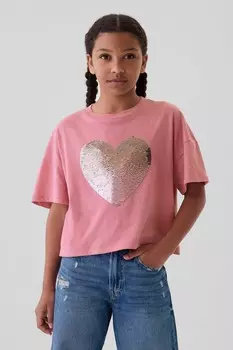 Футболка свободного кроя с короткими рукавами и принтом реглан (4 13 лет) Gap, розовый