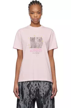 Футболка свободного кроя с леопардовым принтом розового цвета GANNI