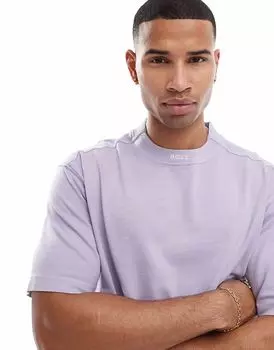 Футболка свободного кроя с логотипом на шее BOSS Orange Te_Dye сиреневого цвета