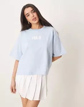 Футболка свободного кроя с логотипом Polo Ralph Lauren светло-голубого цвета