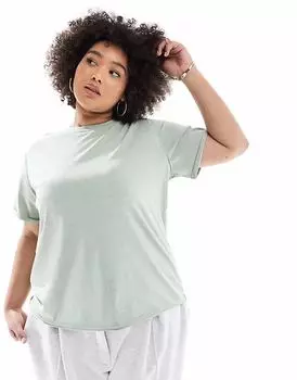 Футболка свободного кроя с необработанными краями ASOS DESIGN Curve, классического кроя, стираная, зеленого цвета
